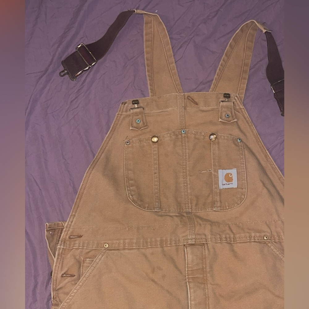 Vintage Carhartt Double Knee Tan Brown Duck Bib Thermal Insulated Overalls